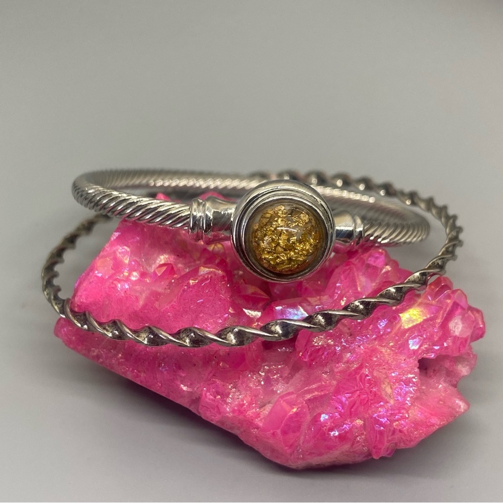 Twisted Bangle w/ Gold Flakes & Bonus Bangle #6413